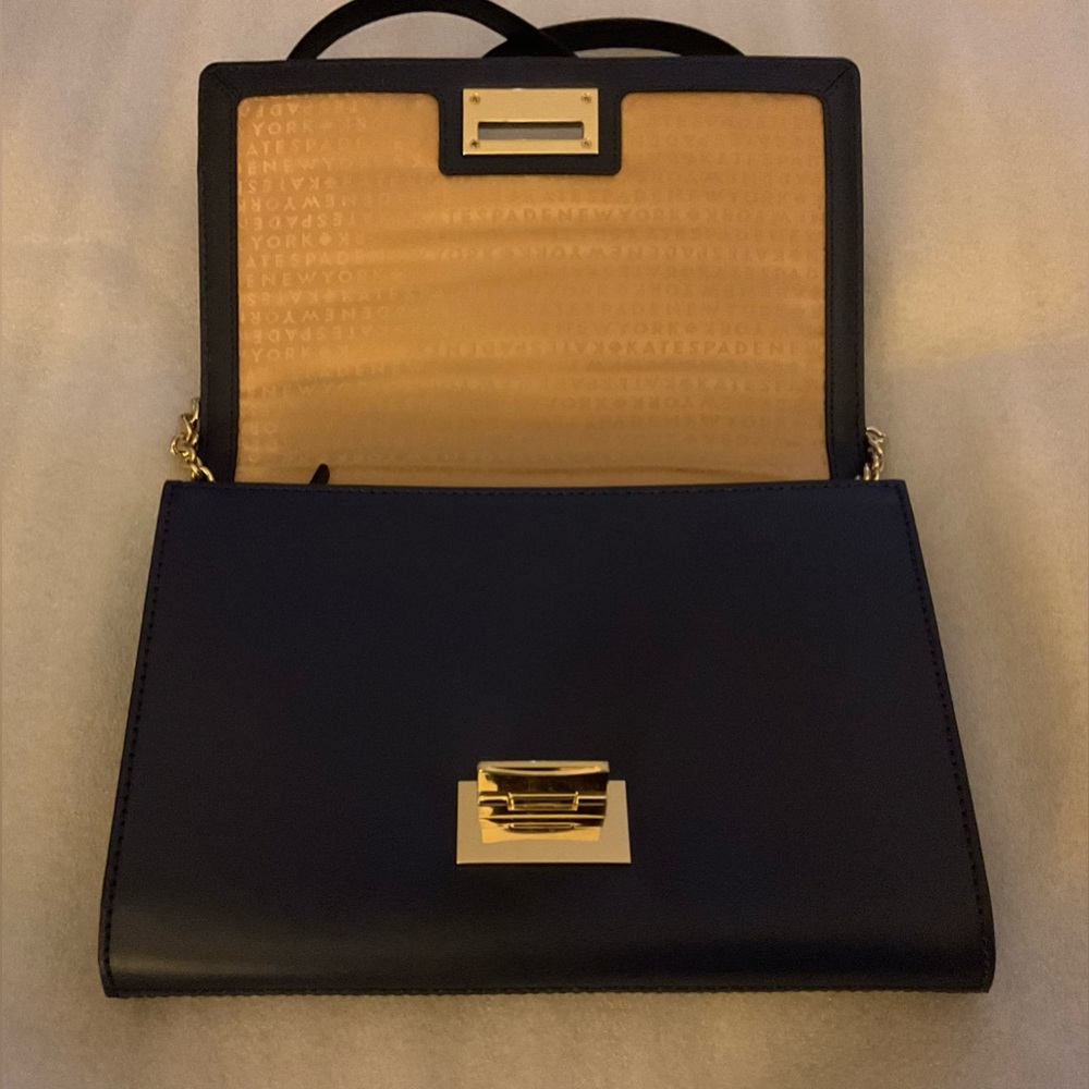 Kate Spade New York Navy Flap Bag Gold Chain Shoulder/Crossbody NWOT w/ Dusty - Picture 8 of 13